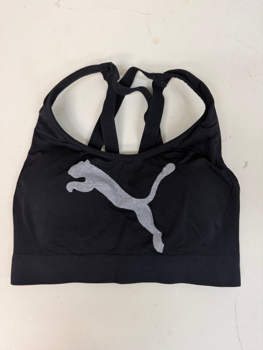Puma Black Sports Bra with Silver Puma Logo Sz Medium!
